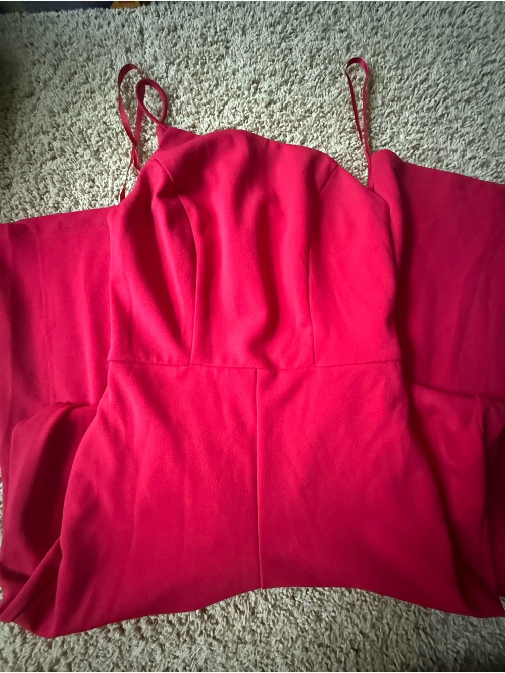 Red Spaghetti Strap Off Shoulder Jumpsuit